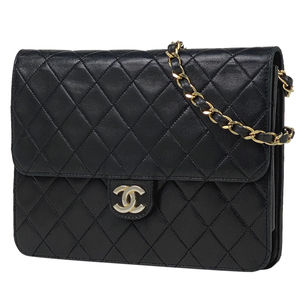 Chanel Matelasse Single Flap Chain Shoulder Bag Push Lock Black